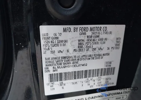 2012 Lincoln Navigator из США, поврежденный, VIN 5LMJJ2H51CEL07402